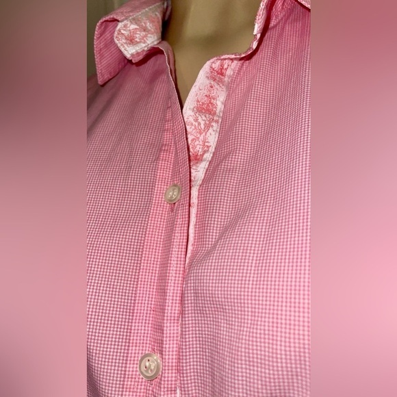 Charter Club 100% Cotton Pink & White Gingham Button Down Shirt - Picture 5 of 10